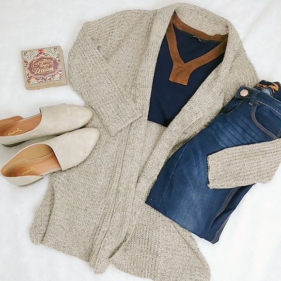 En Creme Sweaters - En Creme long tan open knit cardigan